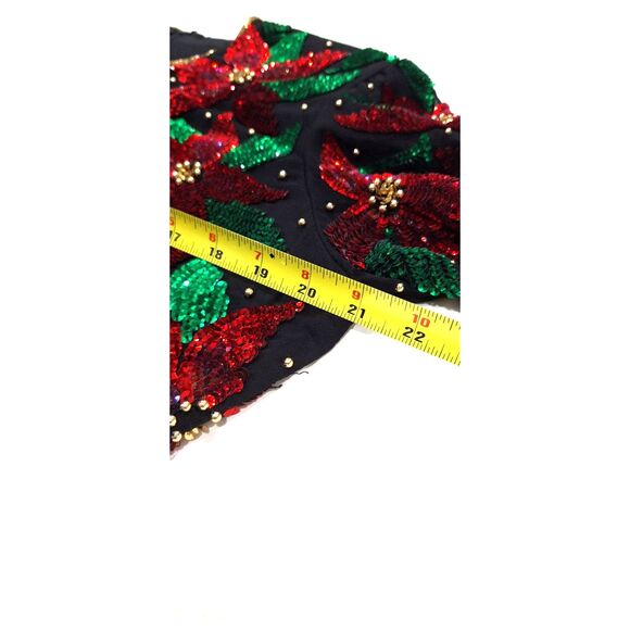 Vintage Laurence Kazar Sequin & Beaded Christmas Poinsettia Top Blouse Sz L - Picture 10 of 11